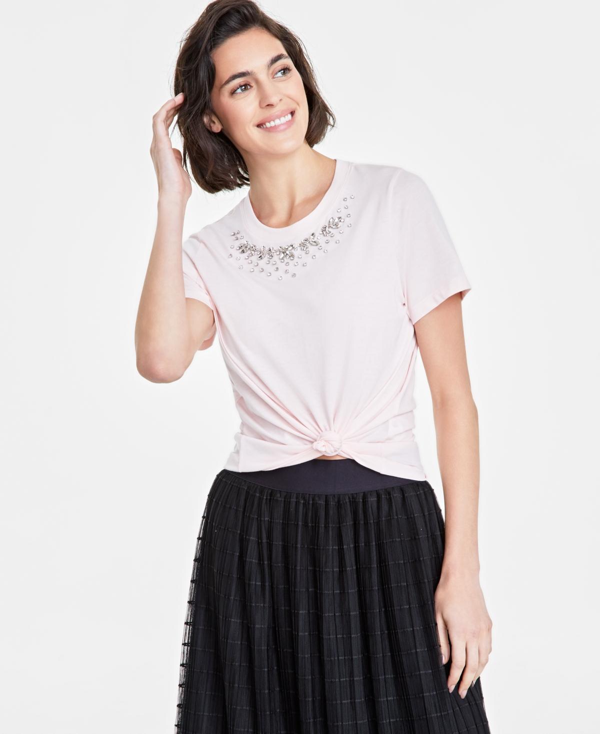 On 34th Womens Embellished-Neck T-Shirt, Created for Macys Product Image