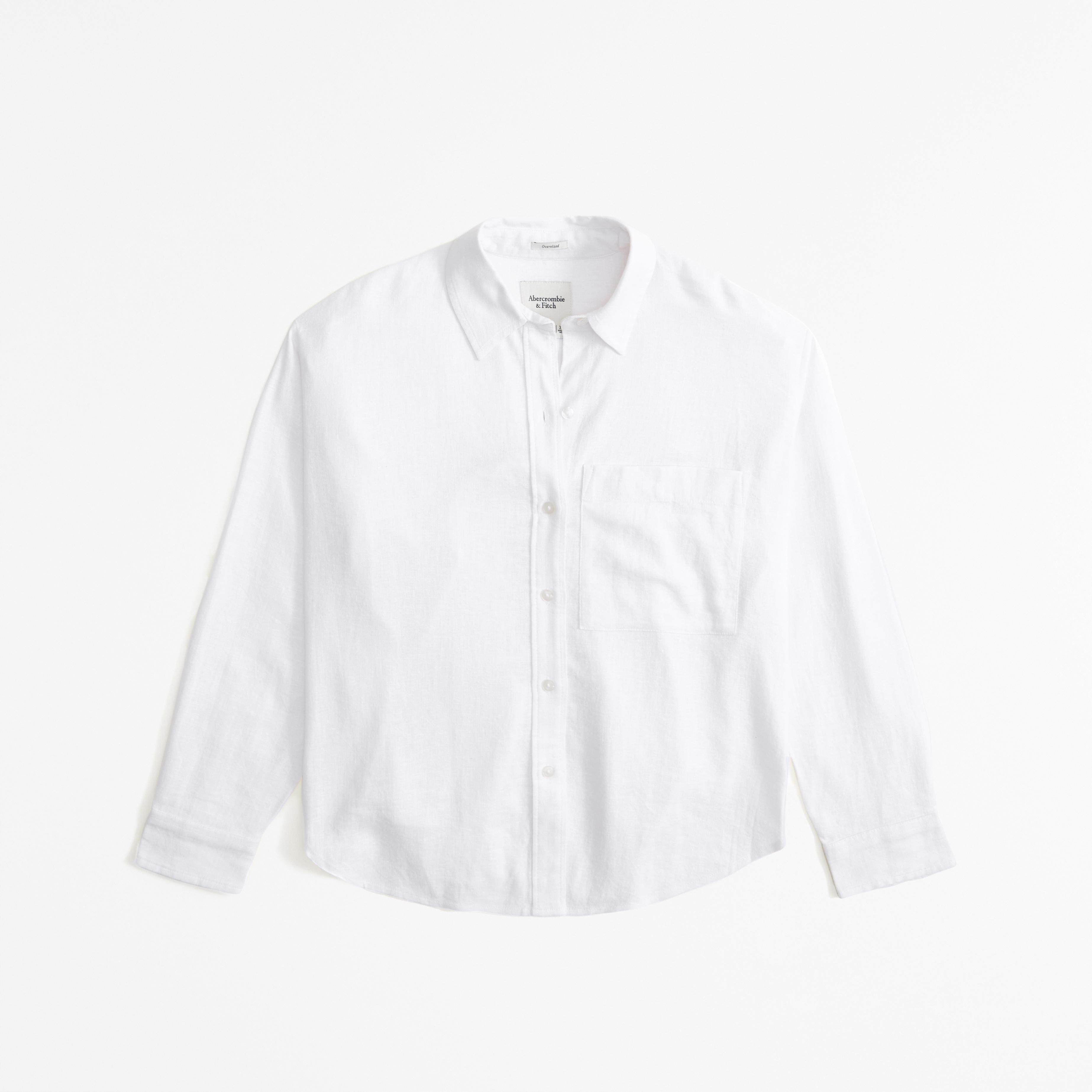 Oversized Linen-Blend Step Hem Shirt Product Image