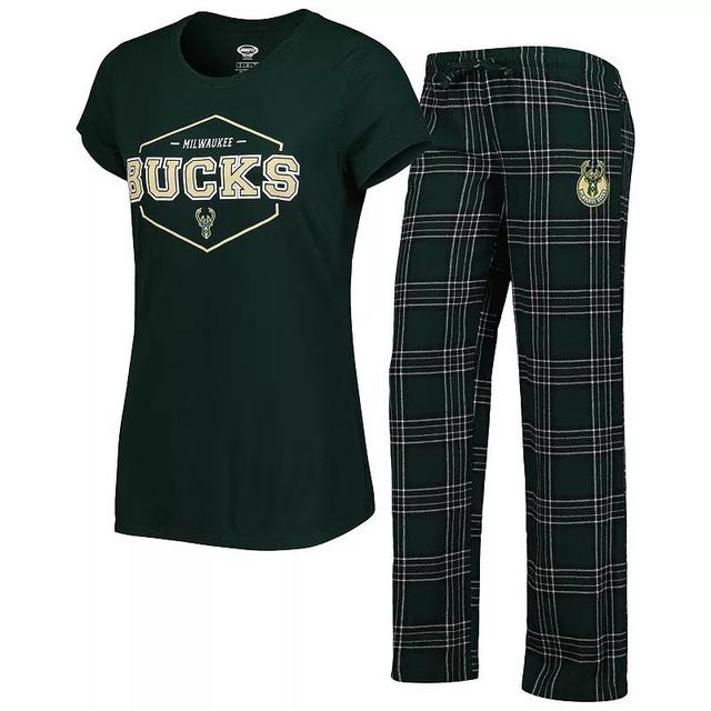 Womens Concepts Sport Hunter Green/Black Milwaukee Bucks Badge T-Shirt & Pajama Pants Sleep Set Product Image