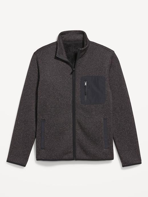 Sherpa-Lined Sweater Fleece Zip Jacket Product Image