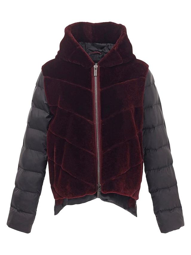 Womens Shearling Lamb Jacket With Quilted Sleeves and Back Product Image