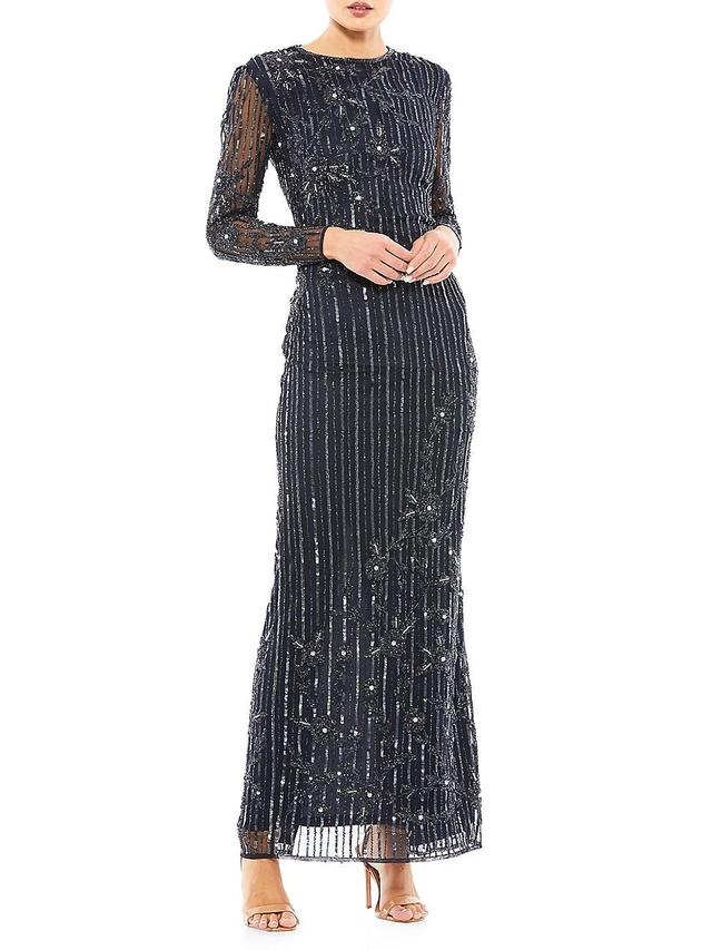 Womens Embellished Long-Sleeve Gown Product Image