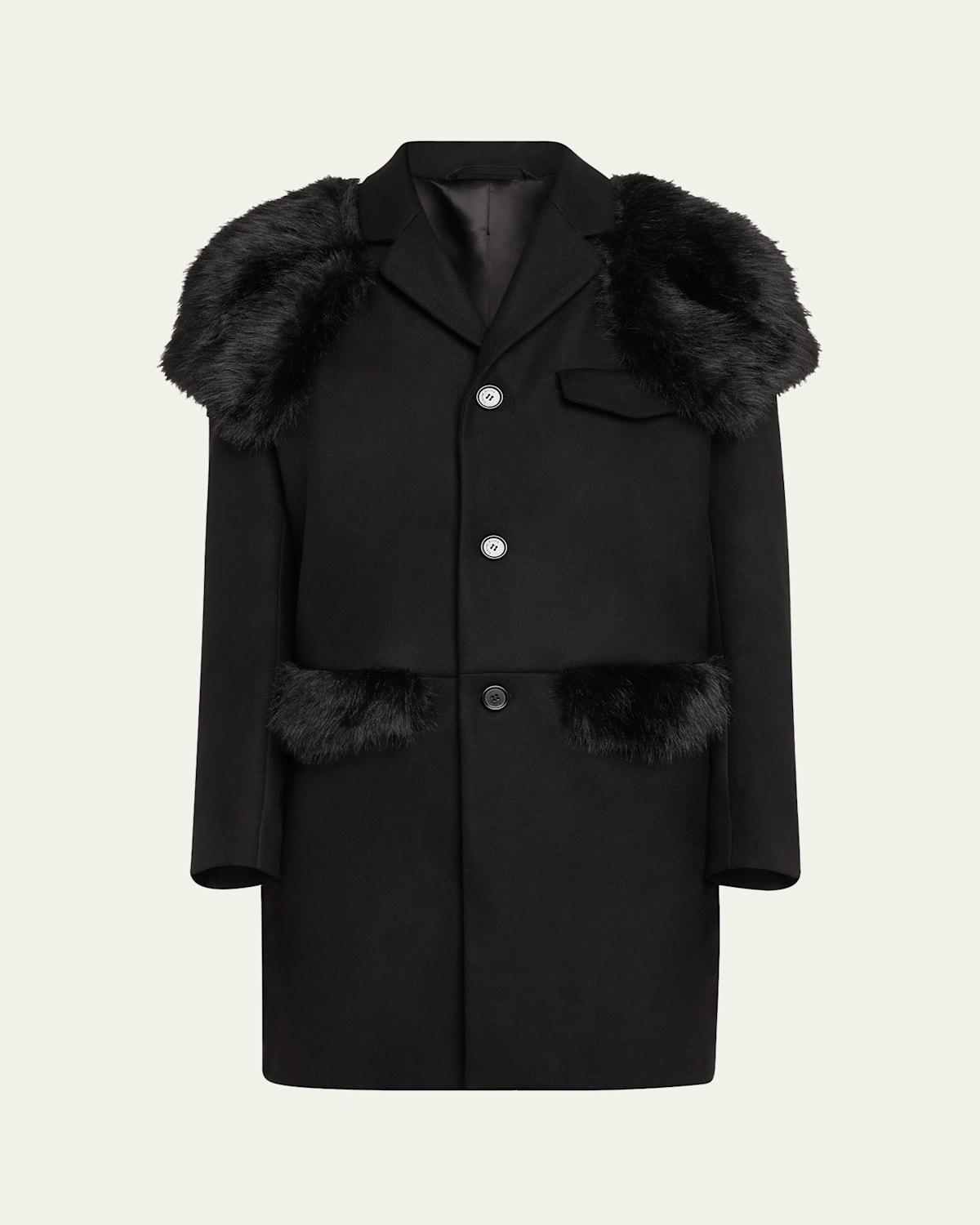 Mens Heavy Wool Felt Coat with Shearling Trim Product Image