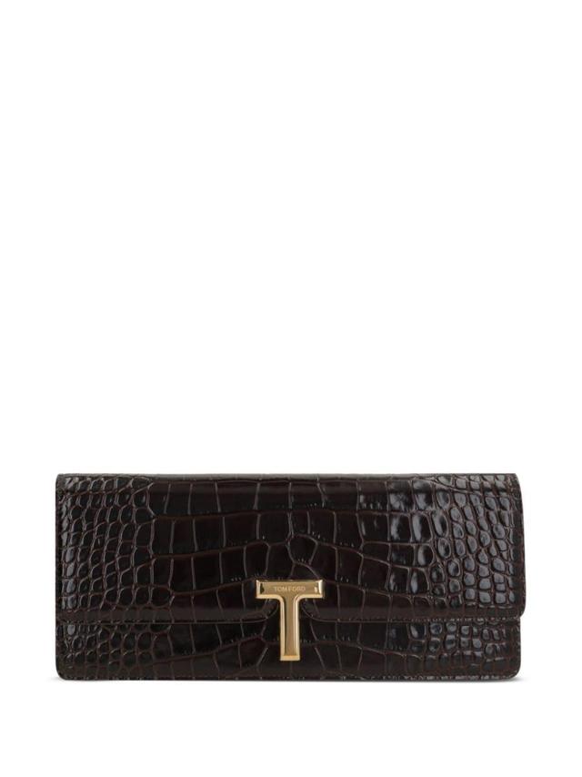 crocodile-embossed leather clutch bag Product Image