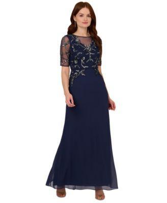 Women's Embellished Elbow-Sleeve Gown Product Image