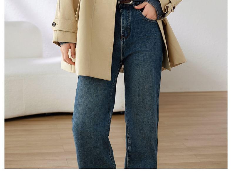 Stand Collar Plain Panel Button Trench Coat Product Image