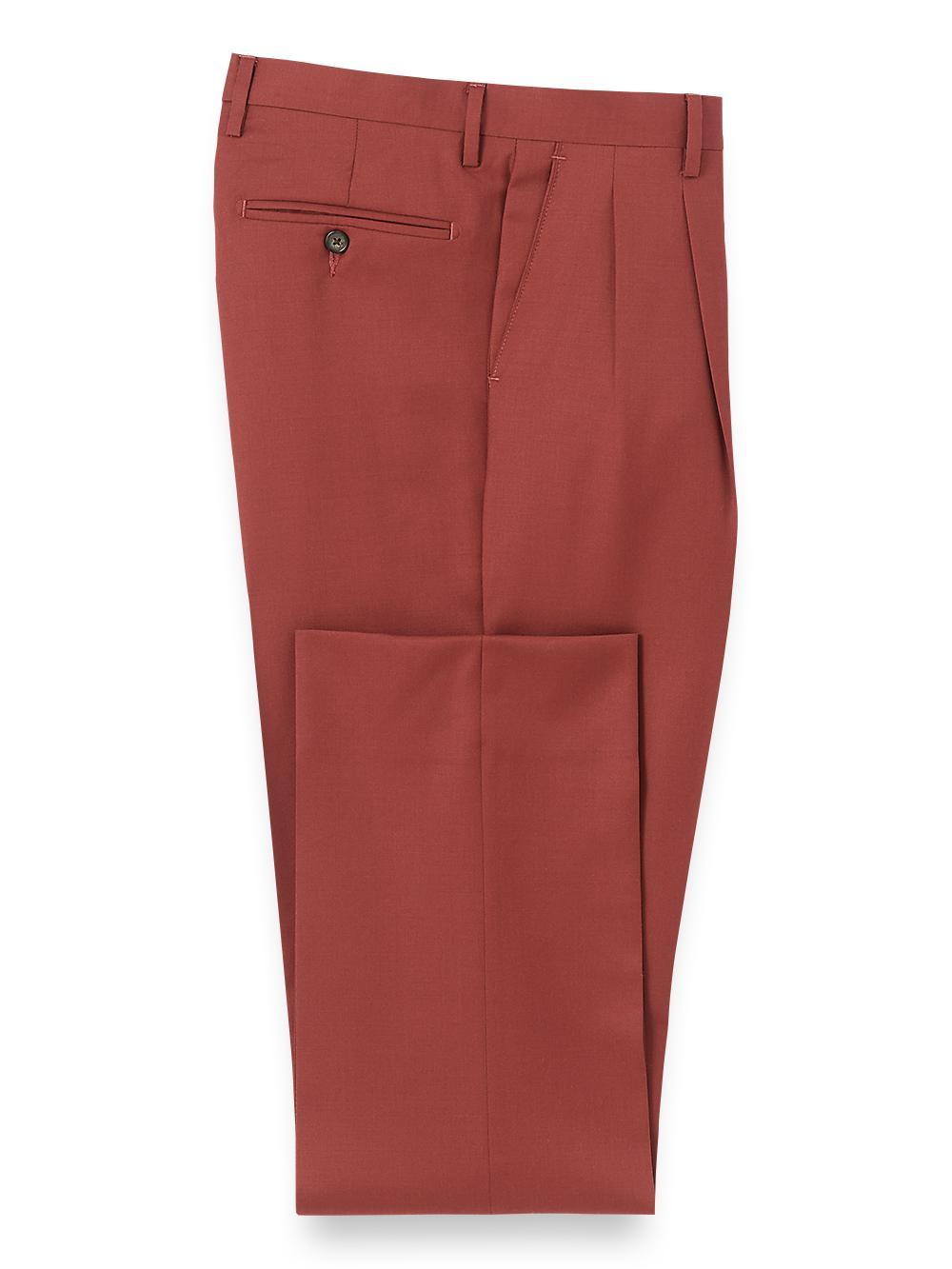 Wool Gabardine Pleated Pants - Rust Product Image