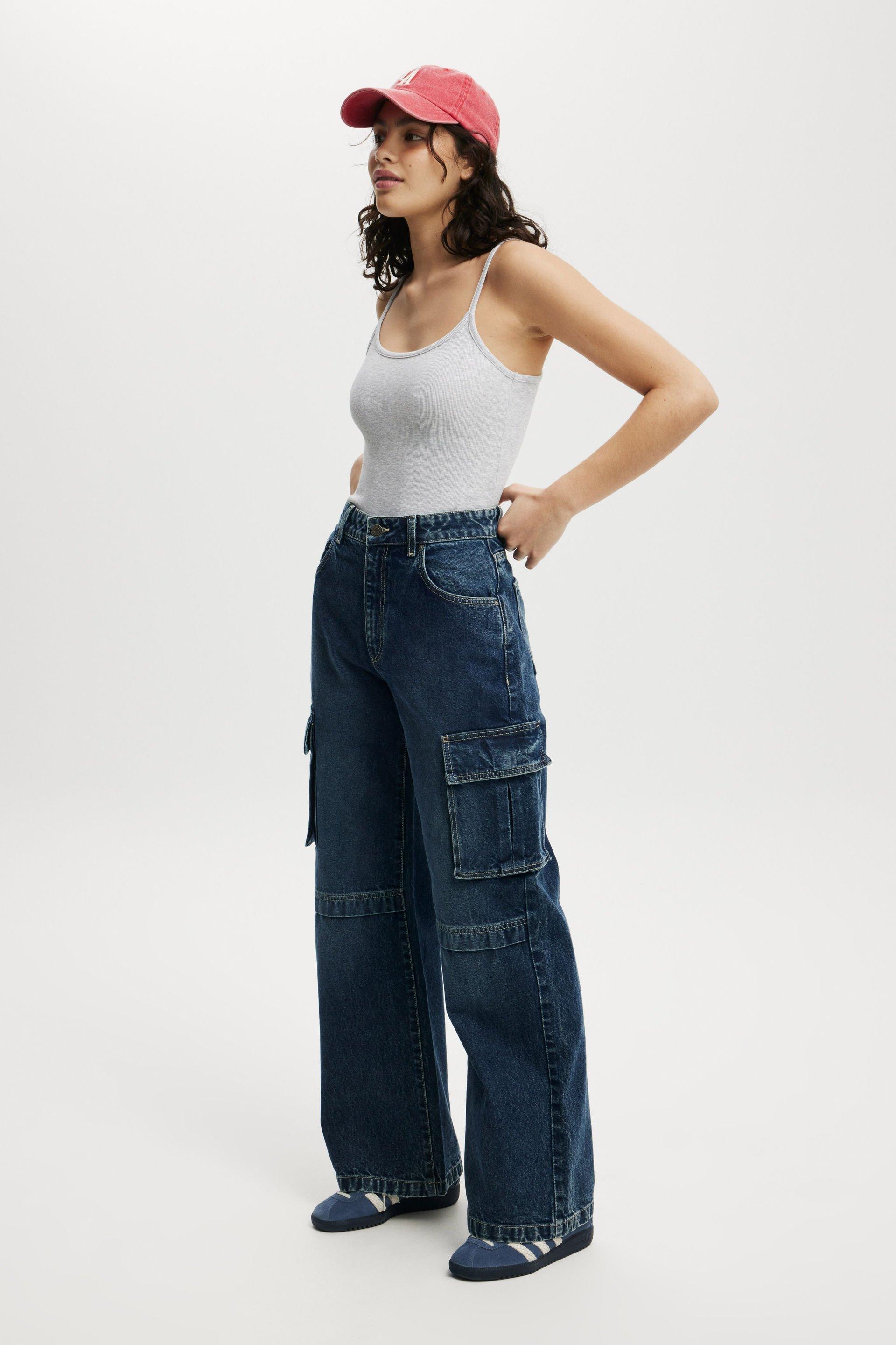 Cotton On Women - Curvy Cargo Wide Jean - Deepwater blue Product Image