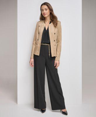 Tommy Hilfiger Womens Open Front Blazer Textured Top Wide Leg Pants Product Image