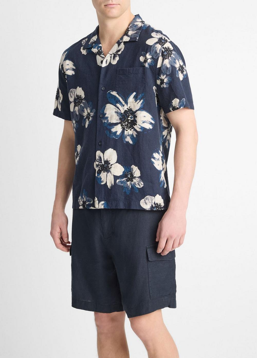 Blossoms Linen-Blend Button-Front Shirt Product Image