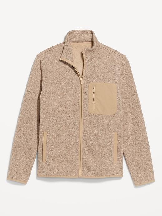 Sherpa-Lined Sweater Fleece Zip Jacket Product Image