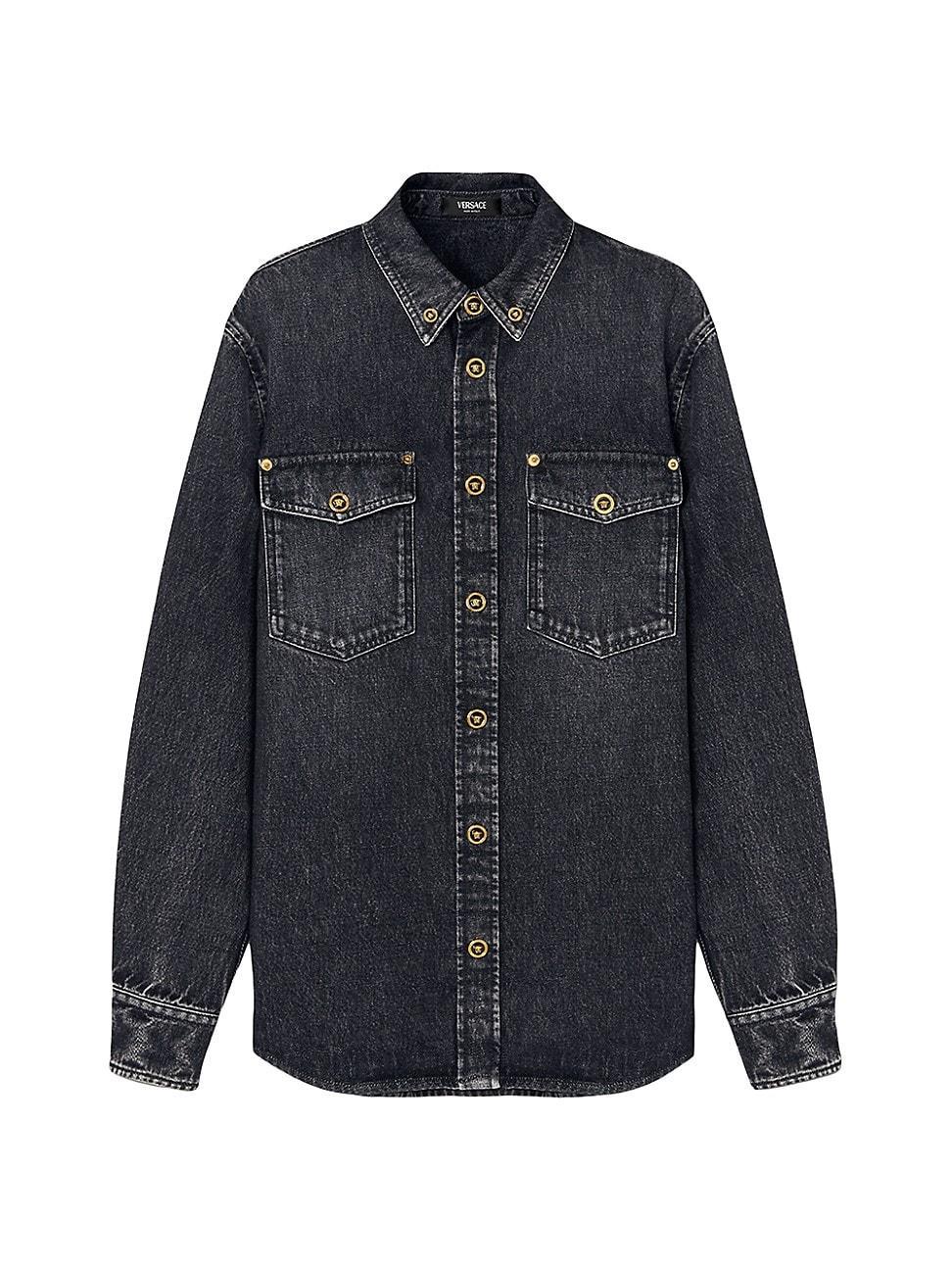 Mens Stone Wash Denim Button-Front Shirt Product Image