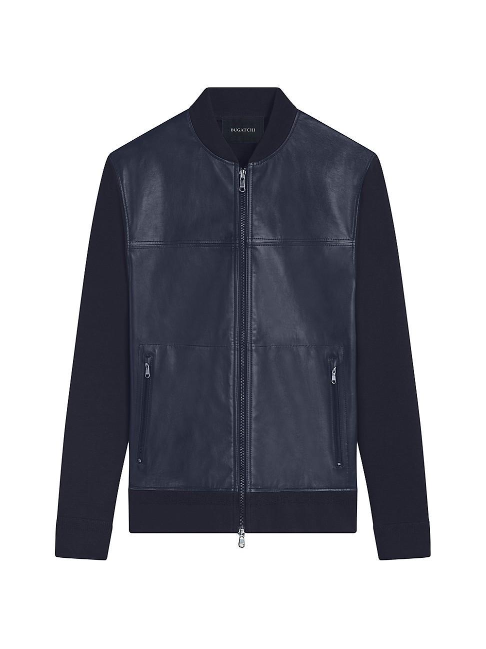 Mens Leather Zip-Up Bomber Jacket Product Image