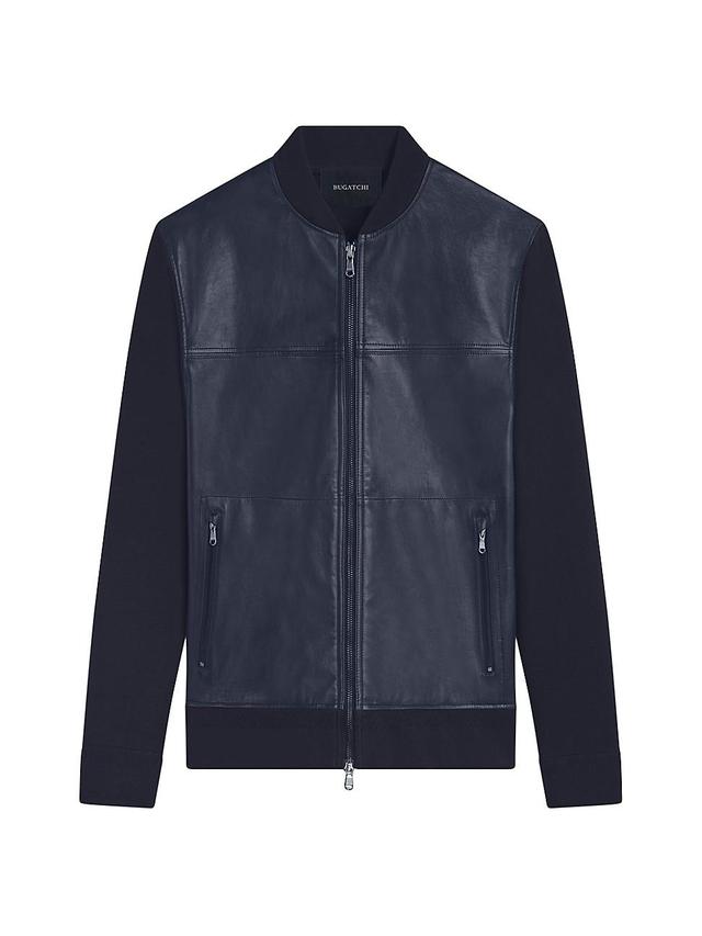 Mens Leather Zip-Up Bomber Jacket Product Image