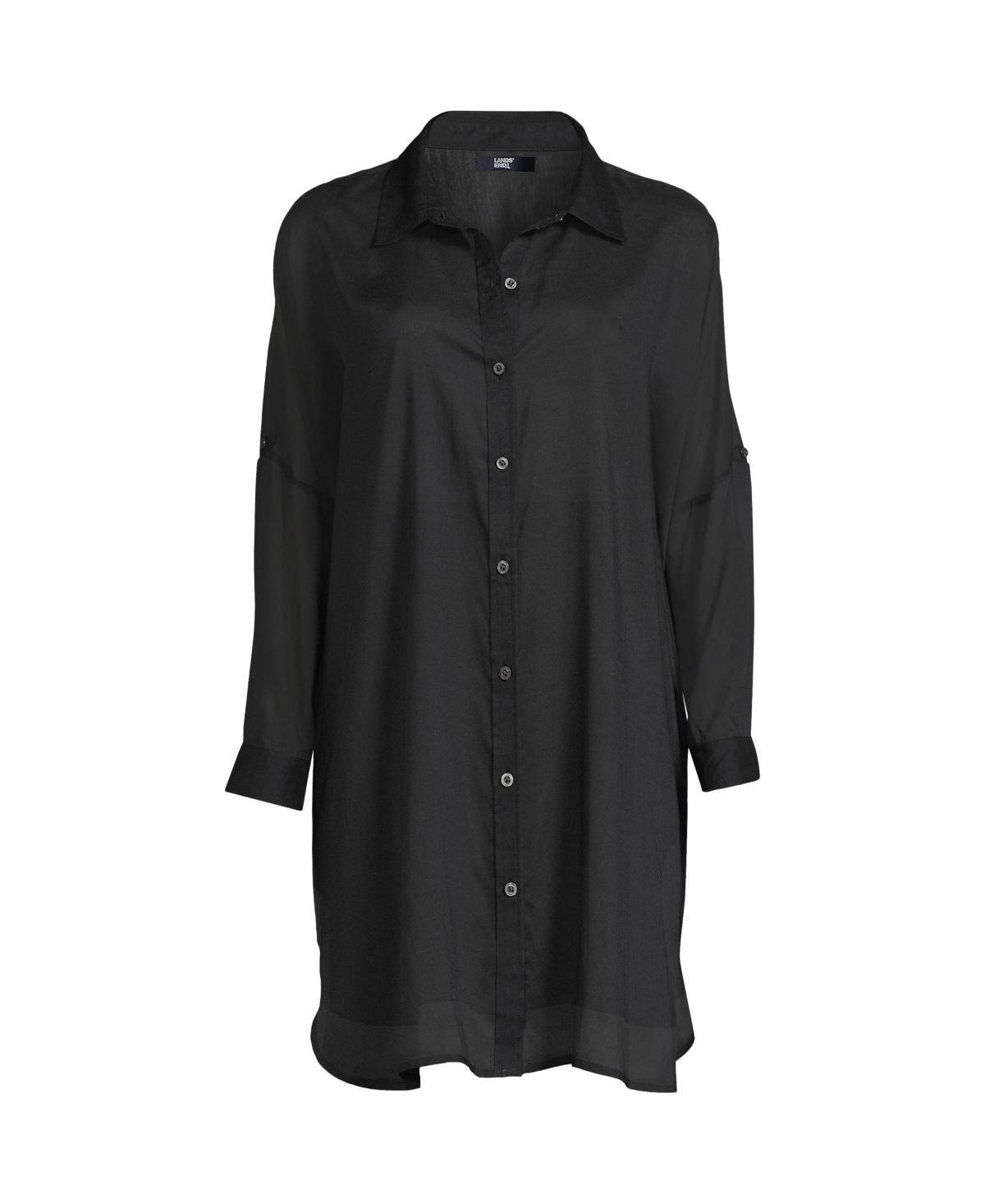 Womens Lands End Sheer Modal Oversized Button Front Swim Cover-Up Product Image