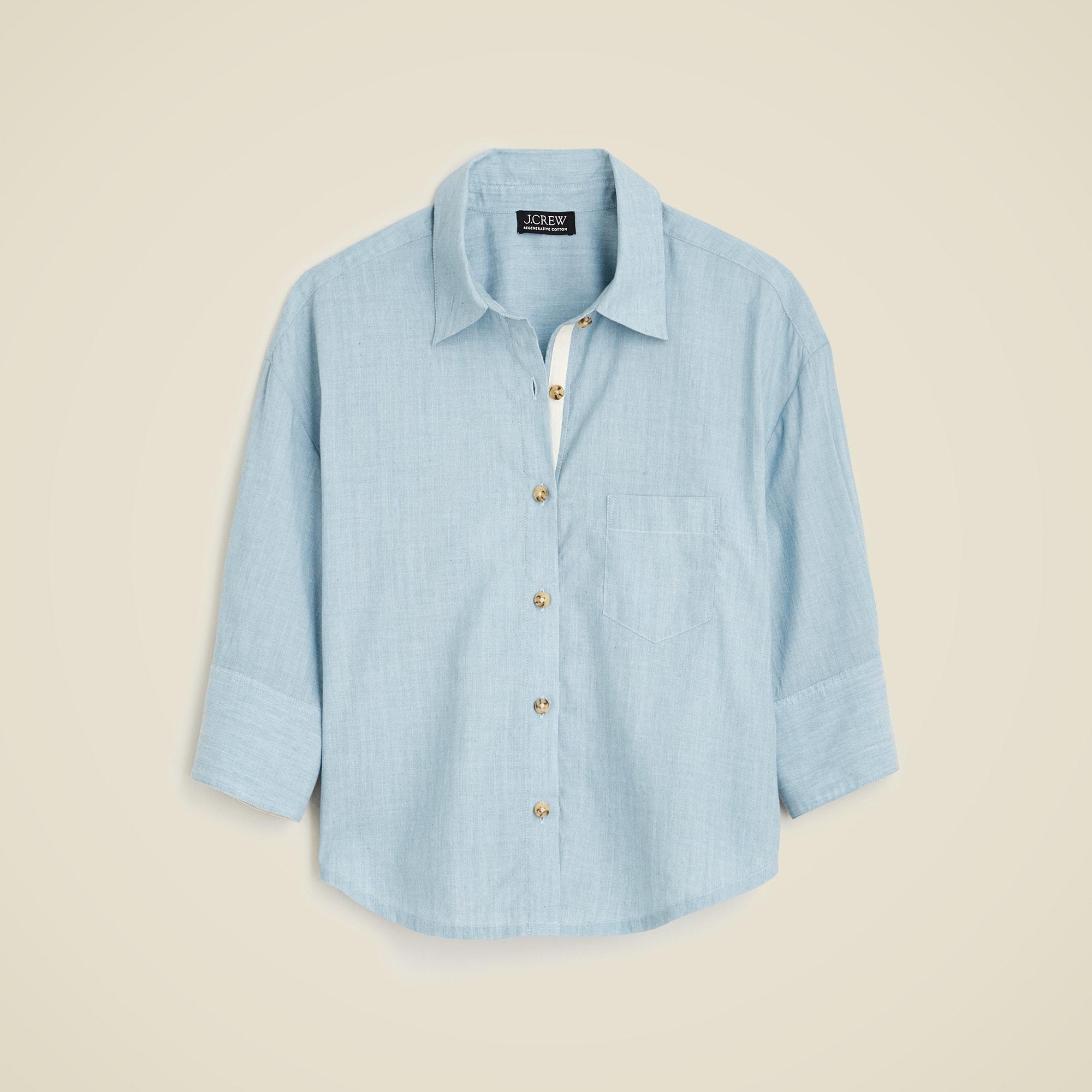 Cropped button-up shirt in washed voile Product Image