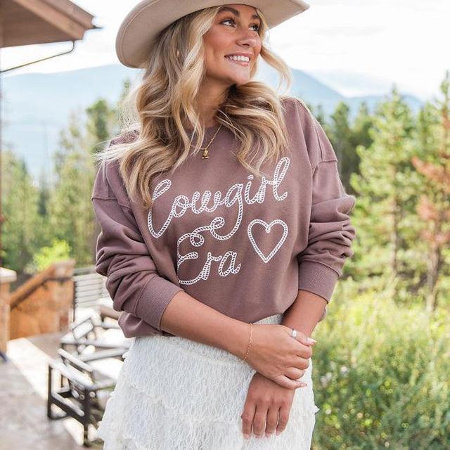 Cowgirl Era Mocha Oversized Graphic Sweatshirt Product Image