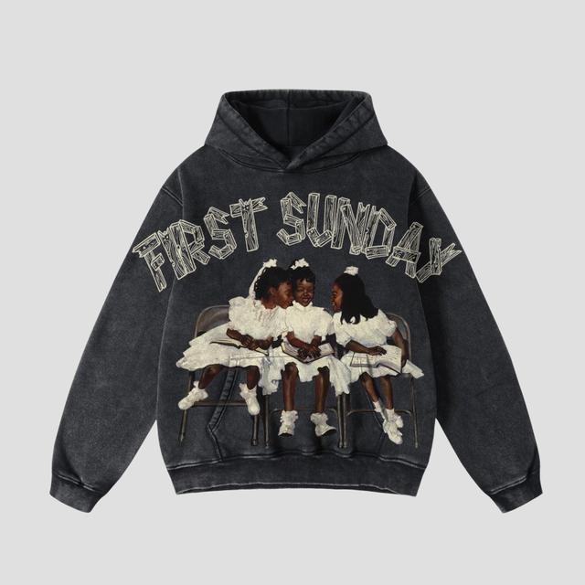 Vintage First Sunday Faith Graphic Acid Washed Oversized Hoodie Product Image