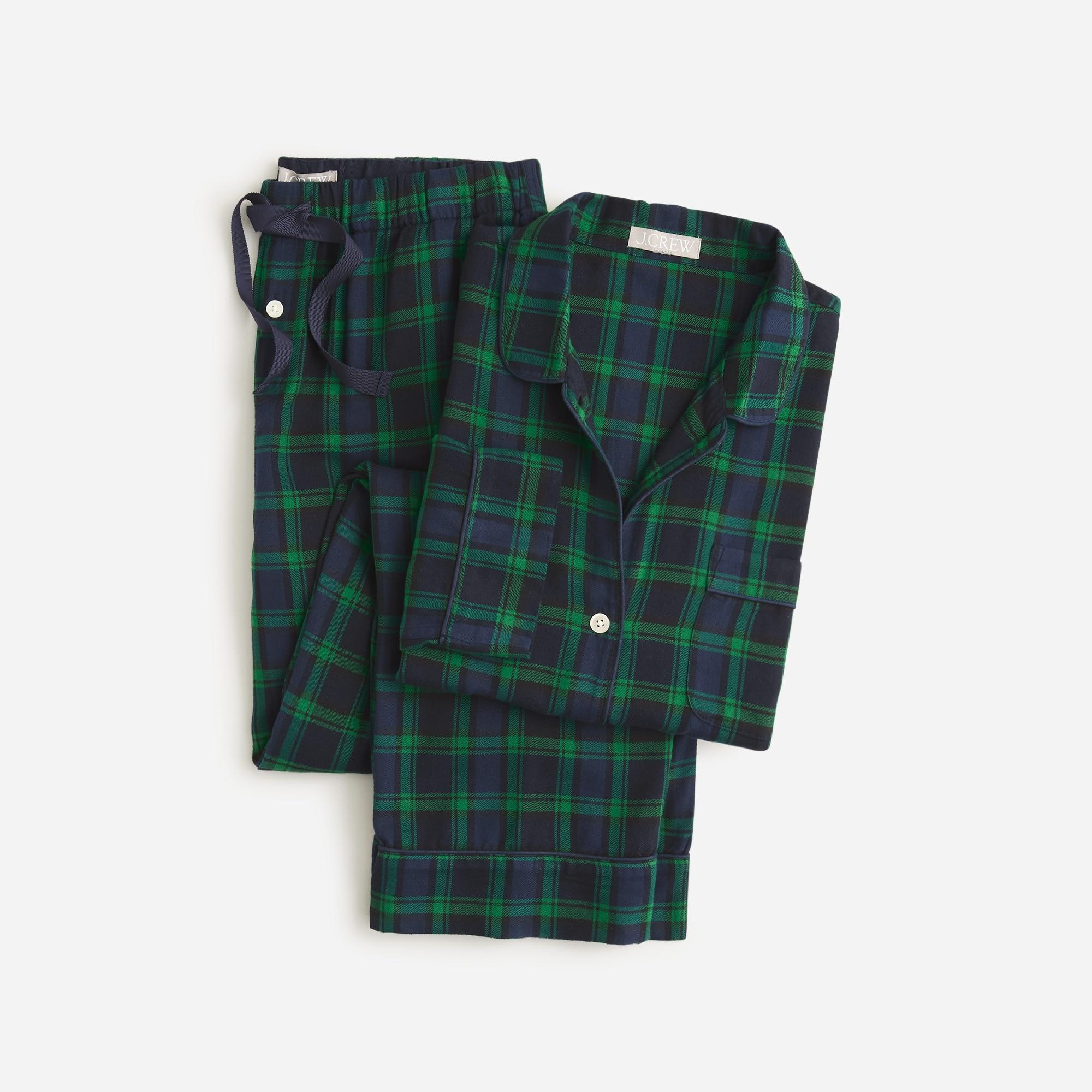 Flannel long-sleeve pajama pant set in Black Watch tartan Product Image