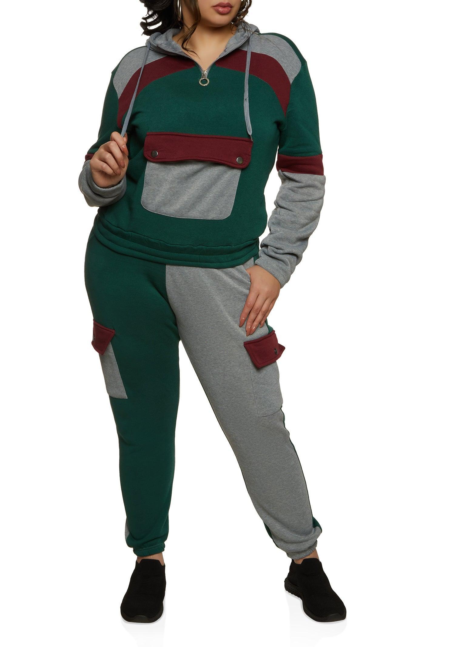 Womens Plus Size Color Block Flap Pocket Hoodie Product Image