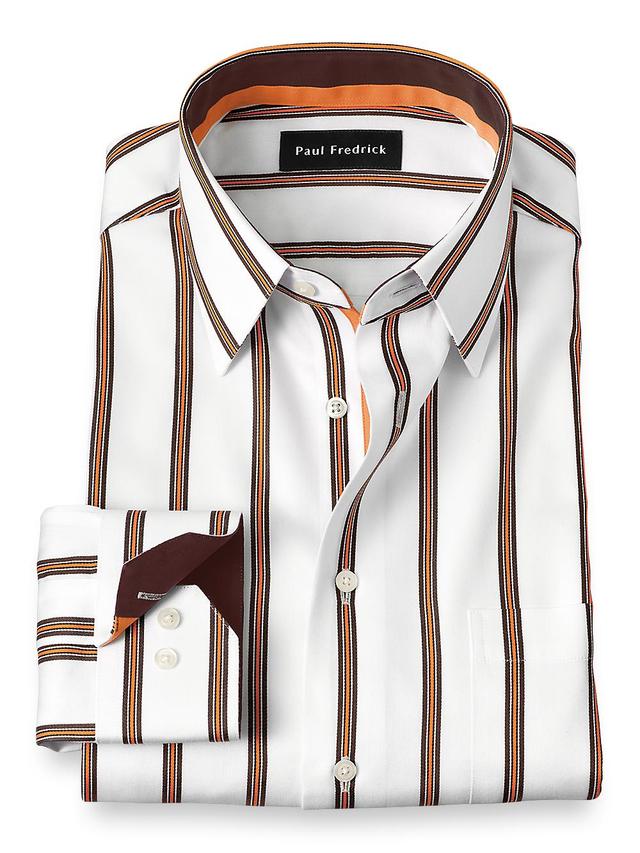 Tailored Fit Non-iron Cotton Stripe Dress Shirt With Contrast Trim Product Image