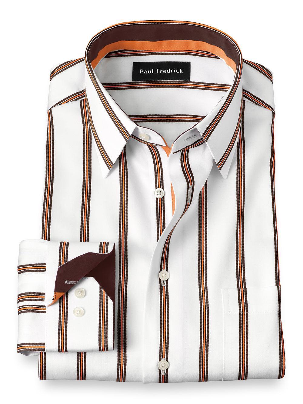 Tailored Fit Non-iron Cotton Stripe Dress Shirt With Contrast Trim Product Image