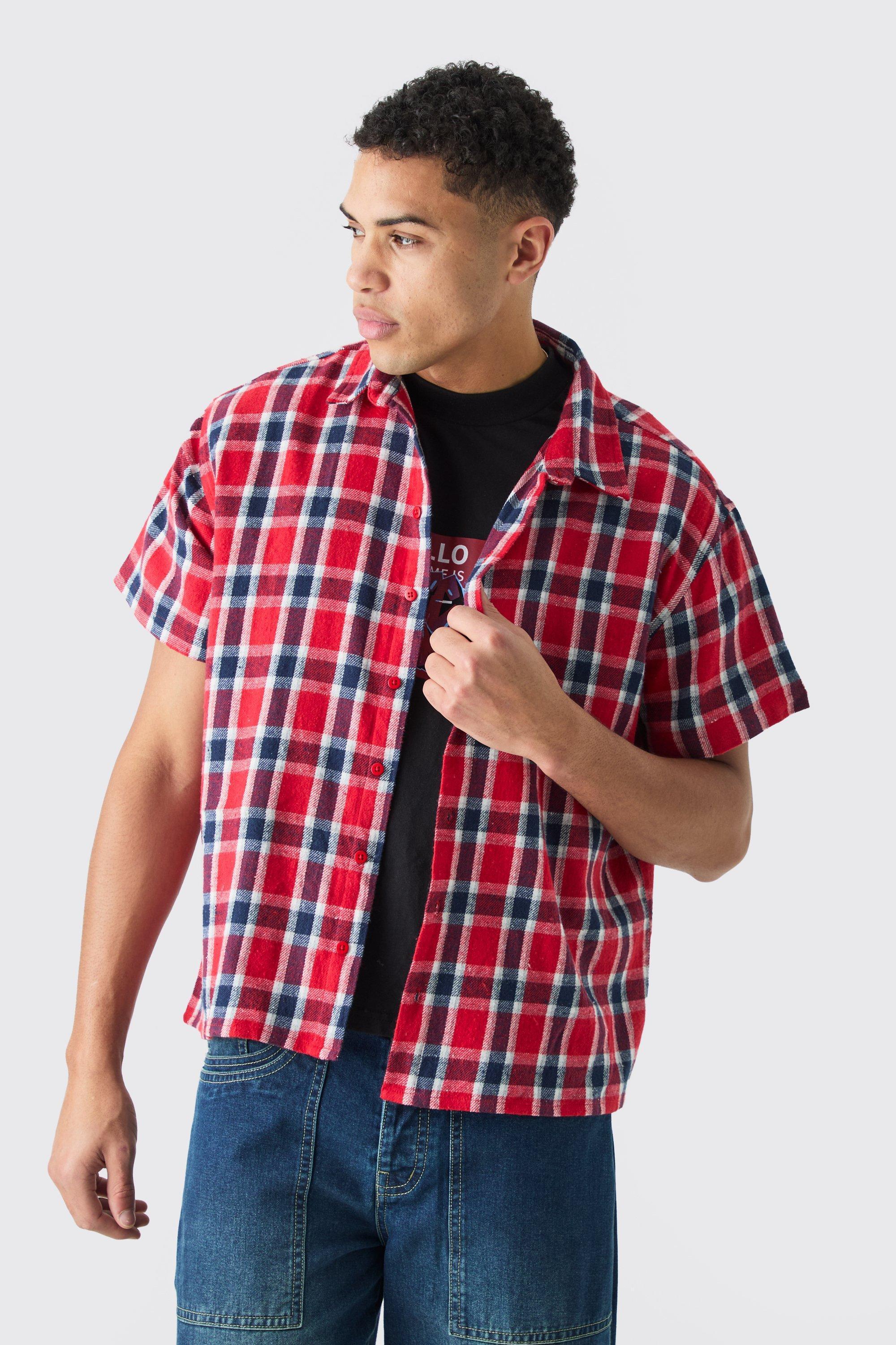 Mens Multi Boxy Short Sleeve Back Vent Check Shirt, Multi Product Image