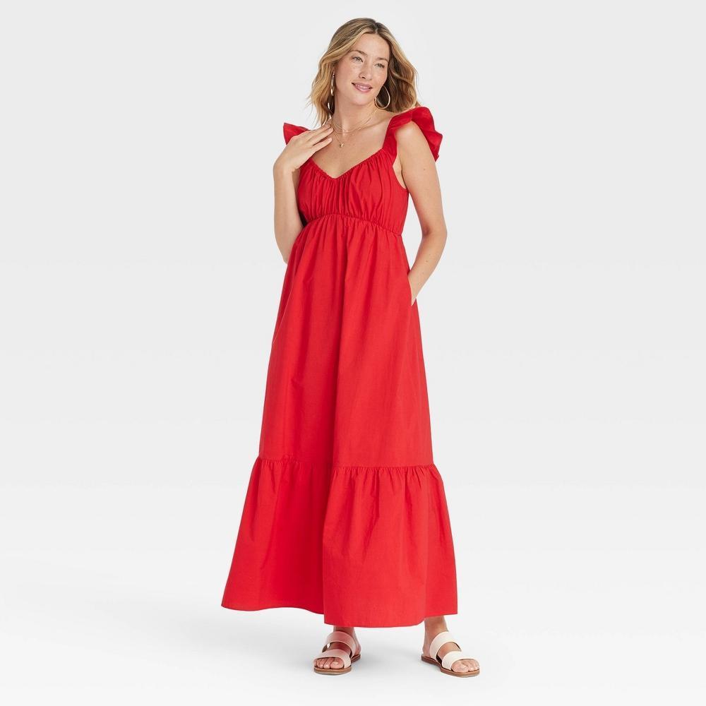 Womens Flutter Cap Sleeve Maxi A-Line Dress - Universal Thread Red L Product Image