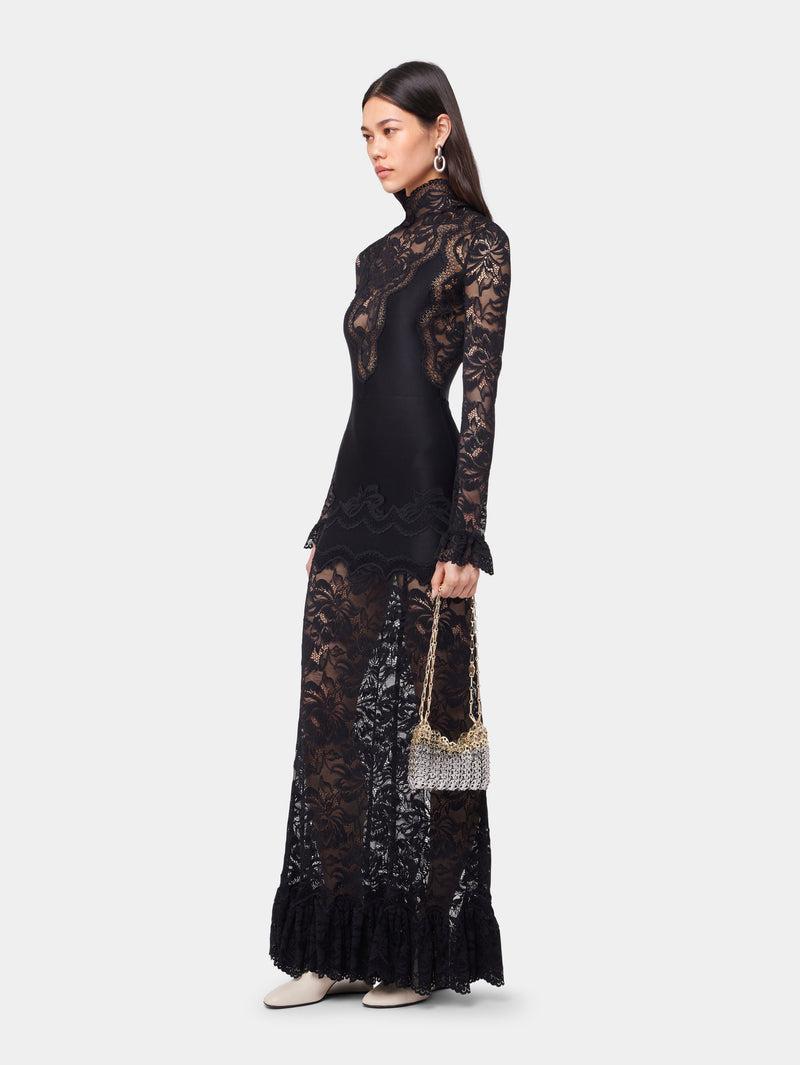 BLACK LONG DRESS IN LACE AND JERSEY Product Image