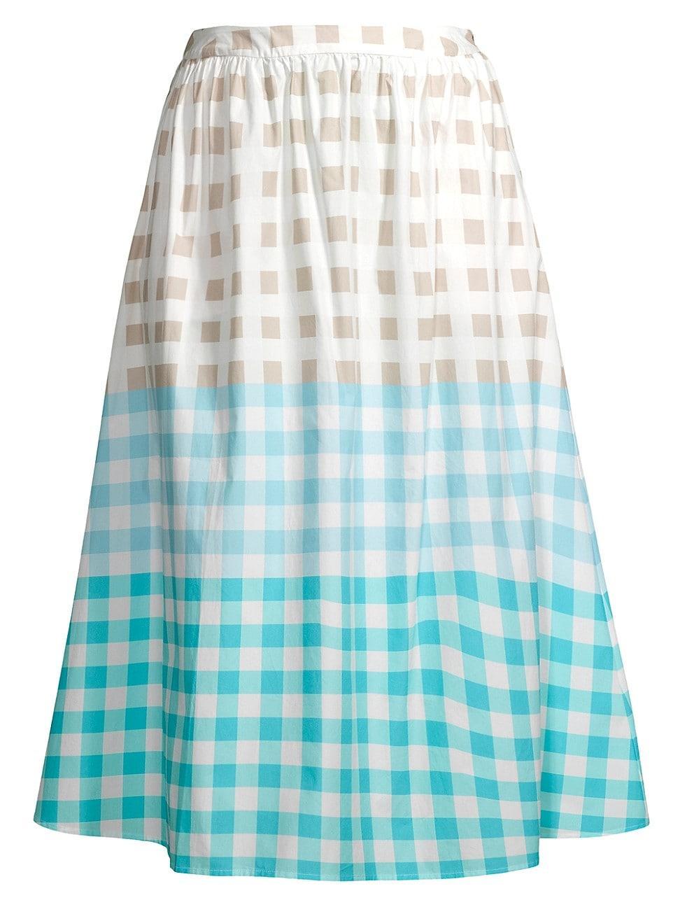 Womens Cotton Gingham Midi-Skirt Product Image