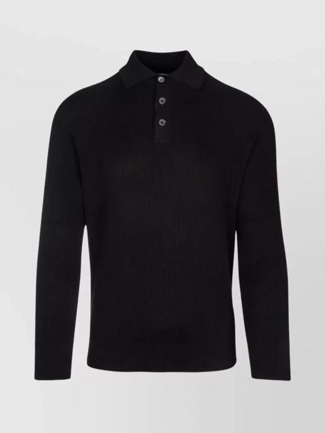 Long Sleeved Buttoned Polo Shirt In Black Product Image