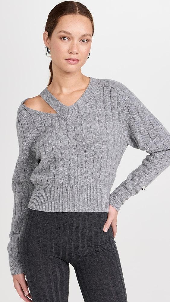 RECTO Bold Rib Slit Detail V Neck Sweater | Shopbop Product Image