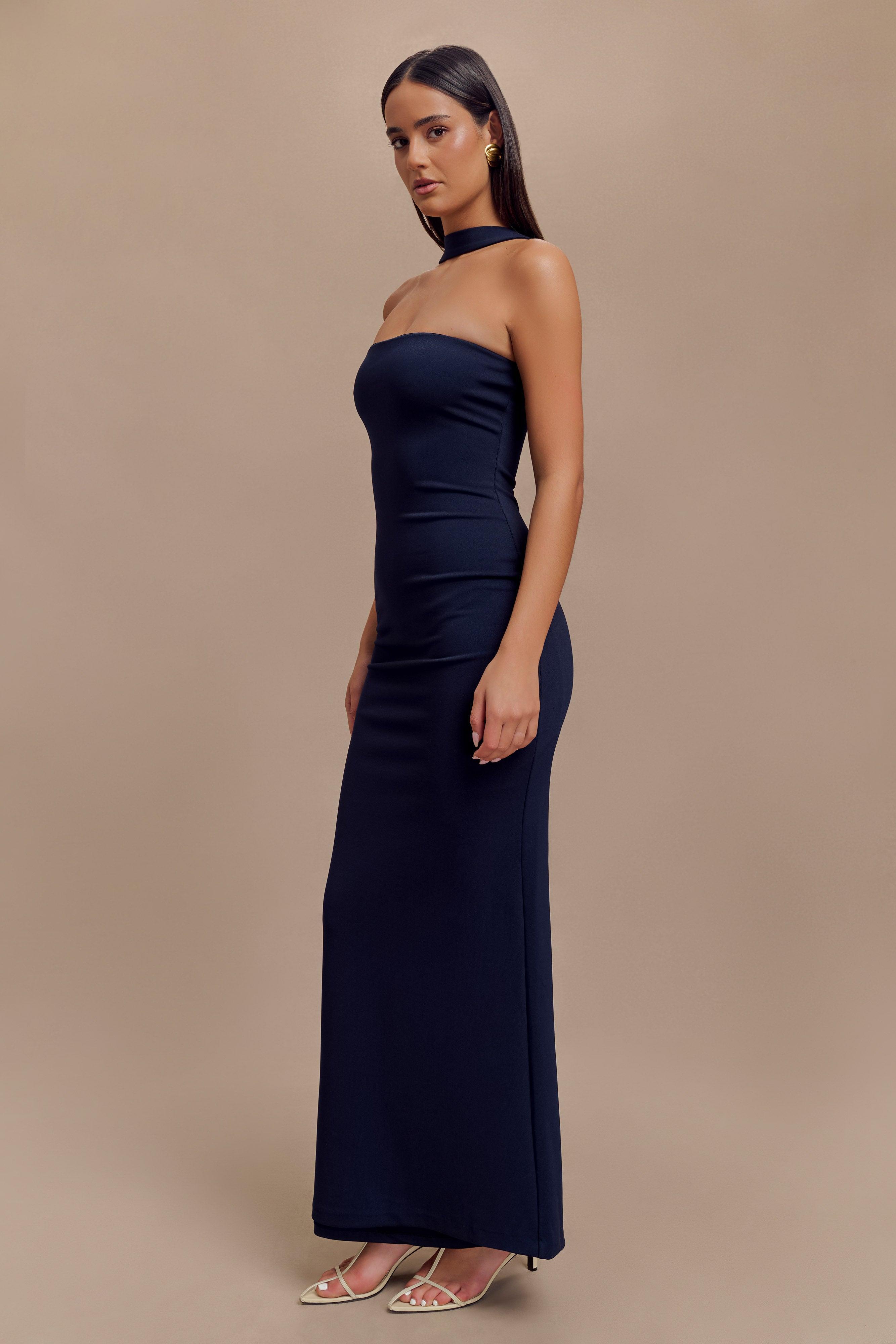 Velma Halter Collar Maxi Dress - Black Product Image