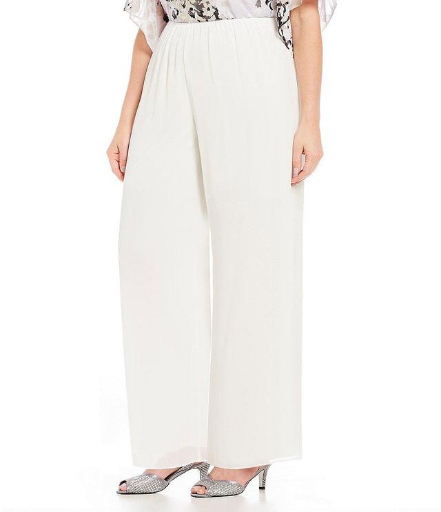 Alex Evenings Plus Size Silky Chiffon Wide Leg Elastic Waist Pants Product Image