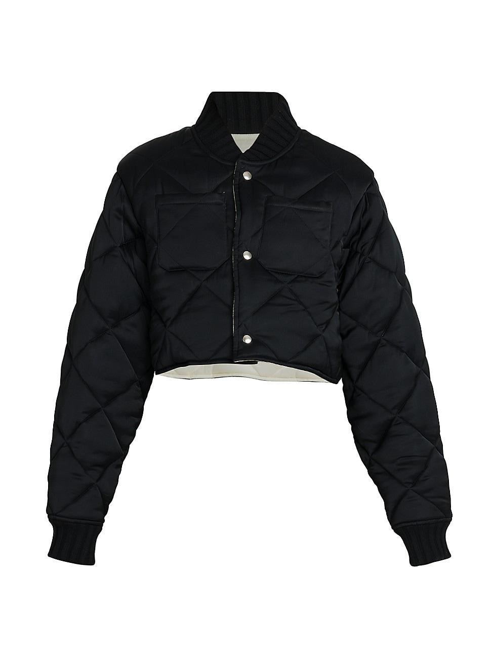 Womens Quilted Crop Bomber Jacket Product Image