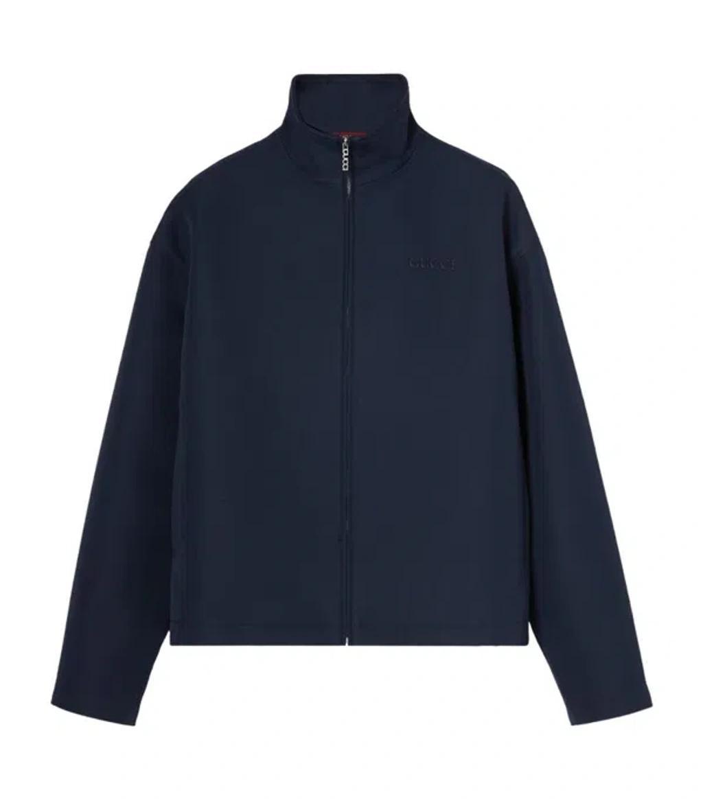 GUCCI Embroidered-logo Jacket In Blue Product Image