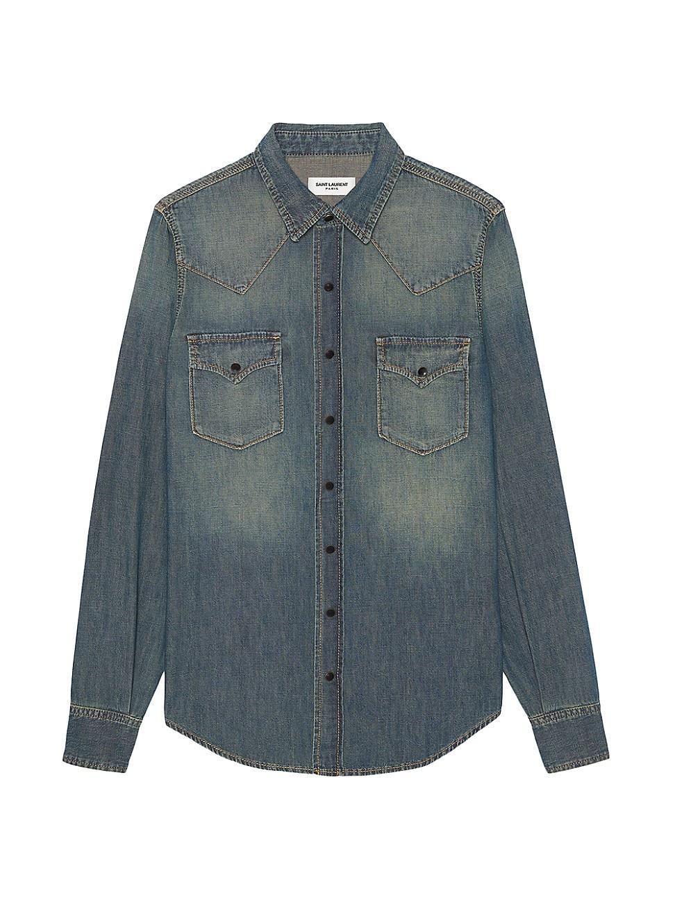 Mens Western Shirt in Deep Vintage Blue Denim Product Image