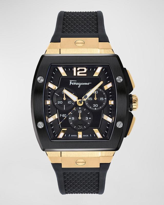 FERRAGAMO Tonneau Chronograph Silicone Strap Watch, 41.8mm Product Image