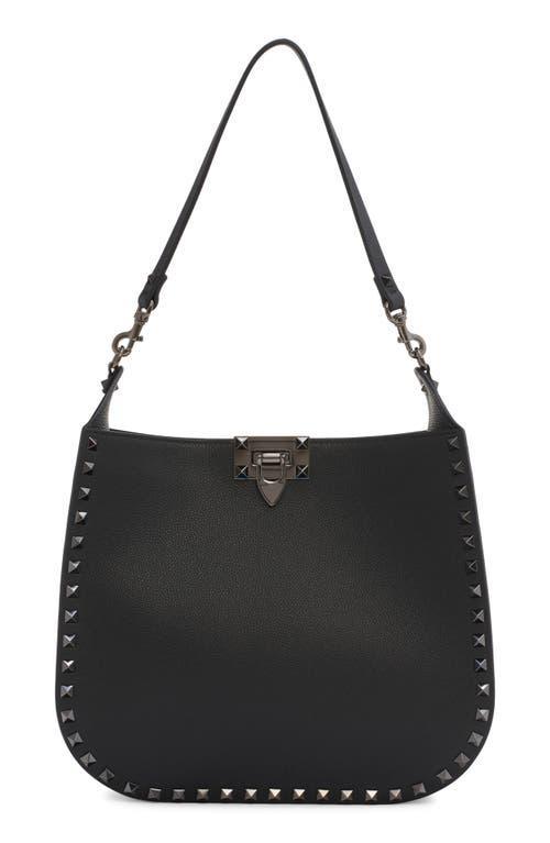 Womens Rockstud Grainy Calfskin Hobo Bag Product Image