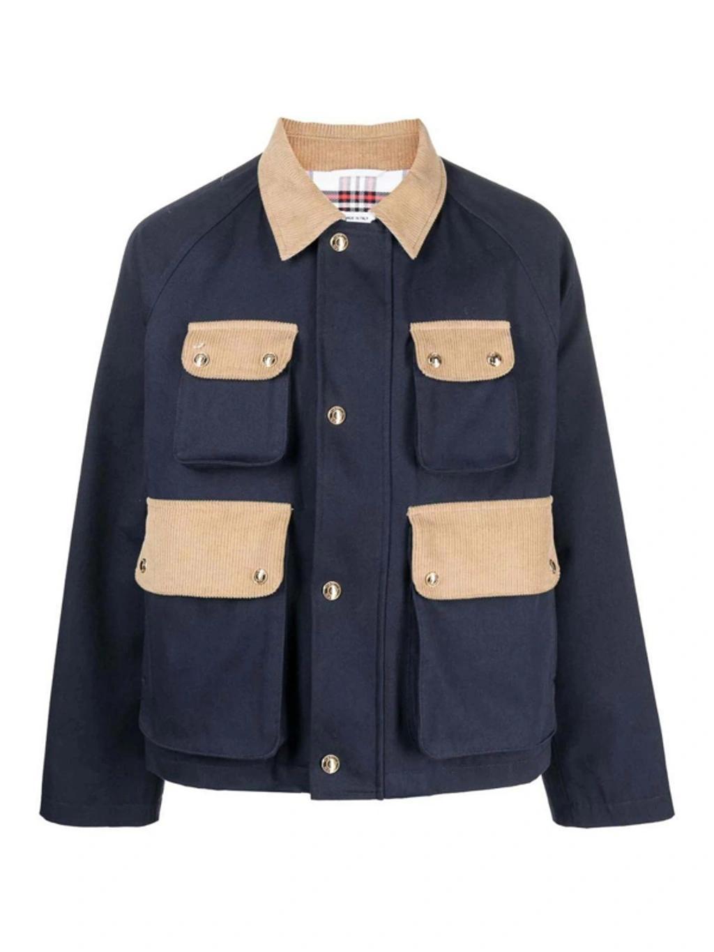 THOM BROWNE Corduroy Panelled Shirt Jacket In Navy Product Image