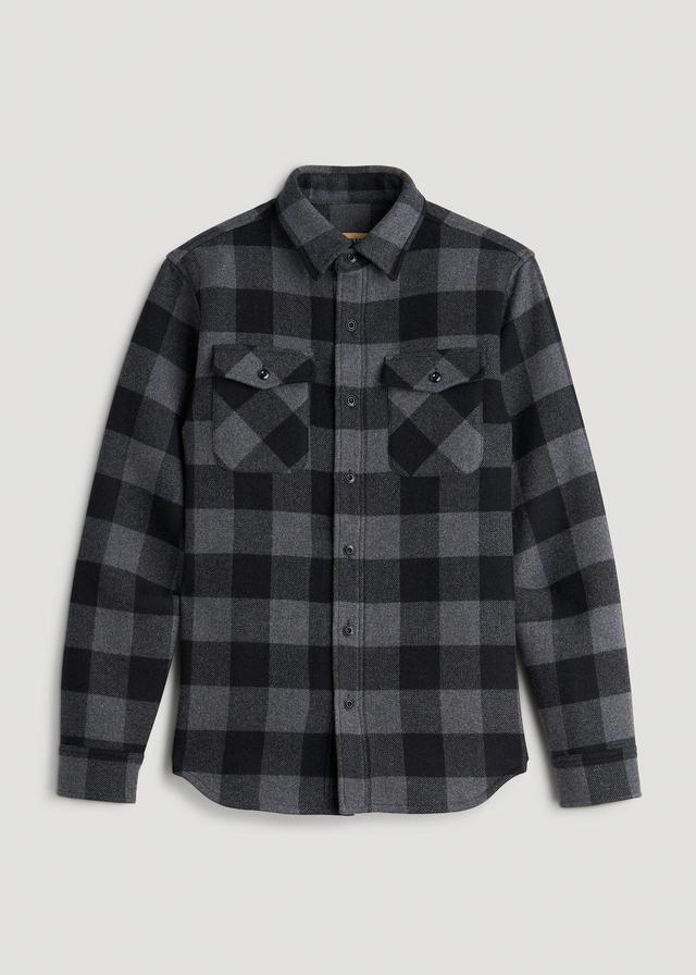 LJ&S Wool Blend Tall Men's Shirt Jacket in Black and Grey Check Male Product Image