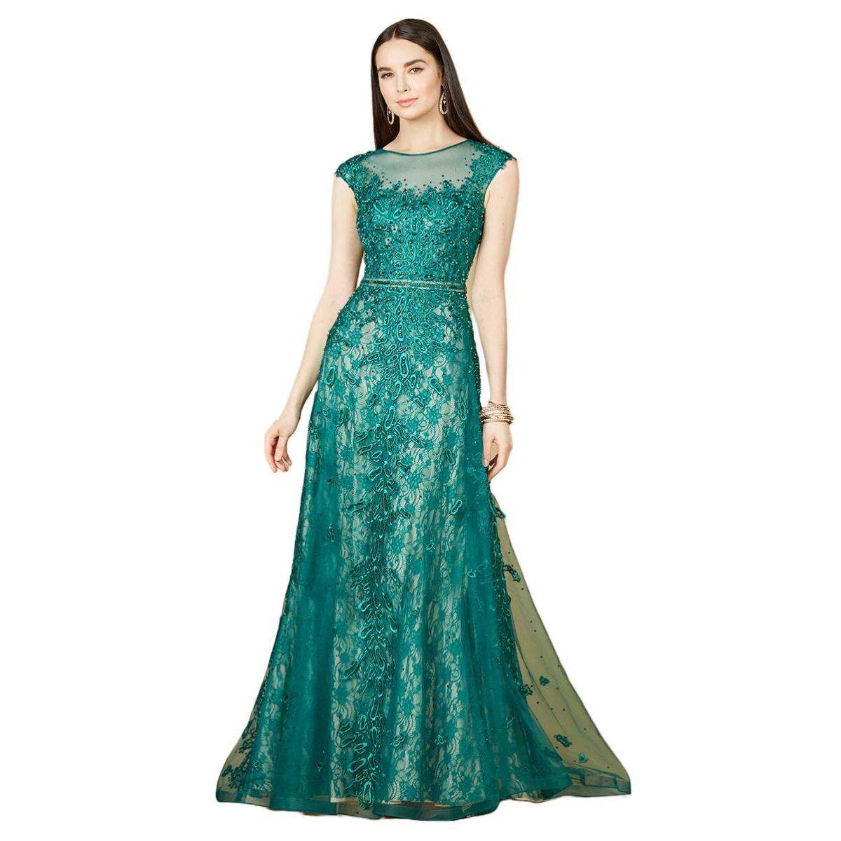 Womens Inspired Lace Gown with Cap Sleeves Product Image