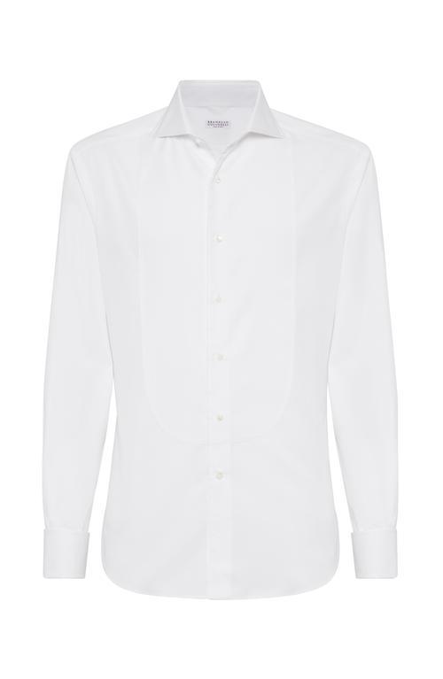 BRUNELLO CUCINELLI Tuxedo Shirt With Pleating In White Product Image