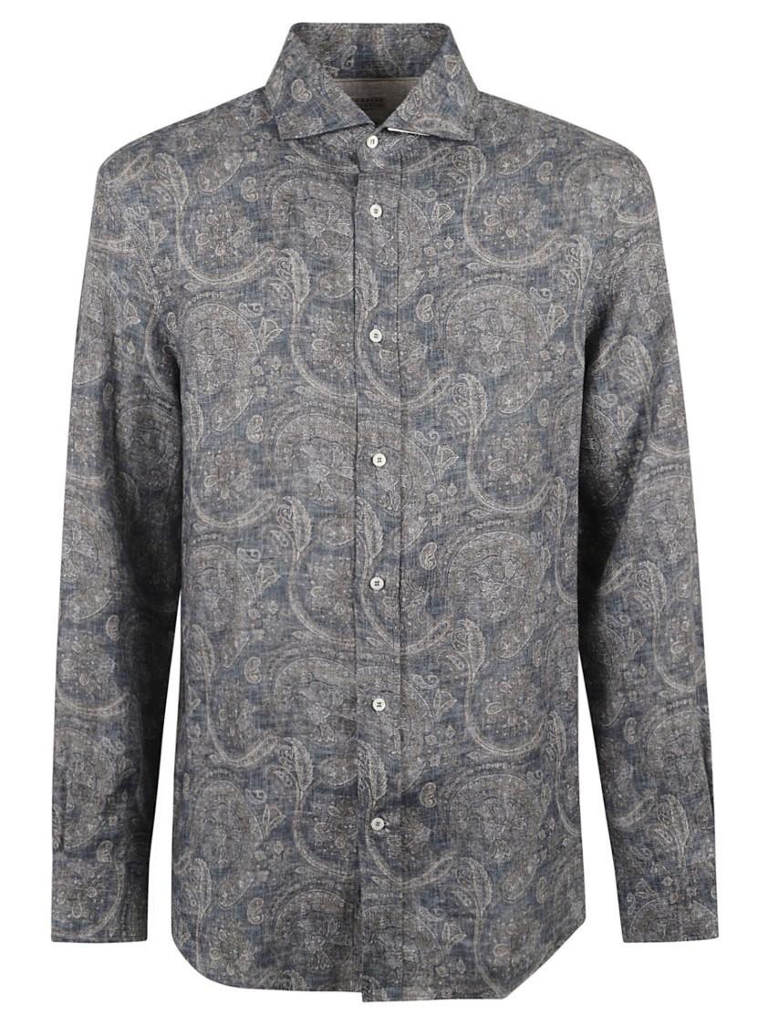 BRUNELLO CUCINELLI Patterned Straight Hem Shirt In Grey Product Image