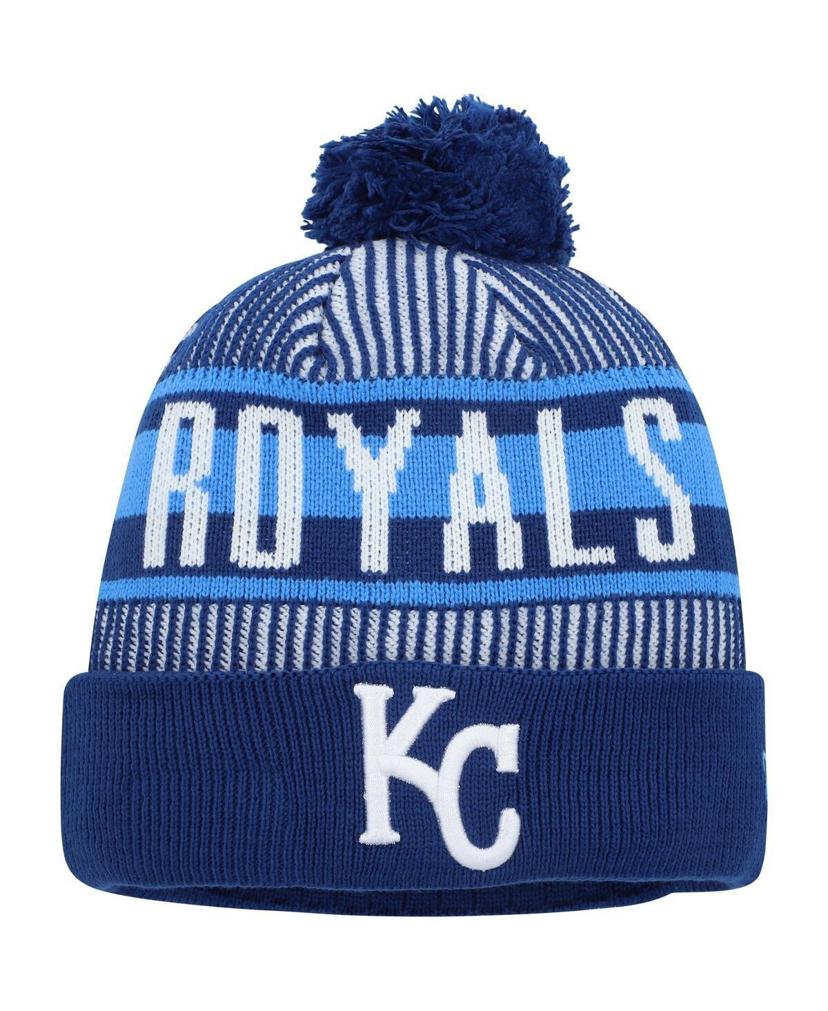 Mens New Era Royal Kansas City Royals Striped Cuffed Knit Hat with Pom Product Image