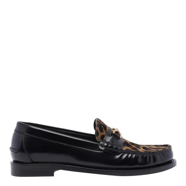 VERSACE 20mm Leather Loafers In Black/leopard Product Image