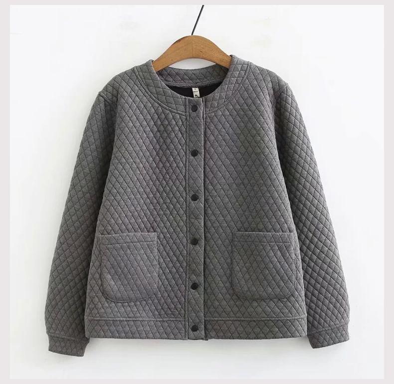 Crewneck Quilted Button-Up Jacket Product Image