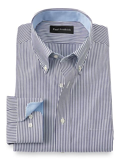 Non-Iron Cotton Stripe Dress Shirt With Contrast Trim - Purple Product Image