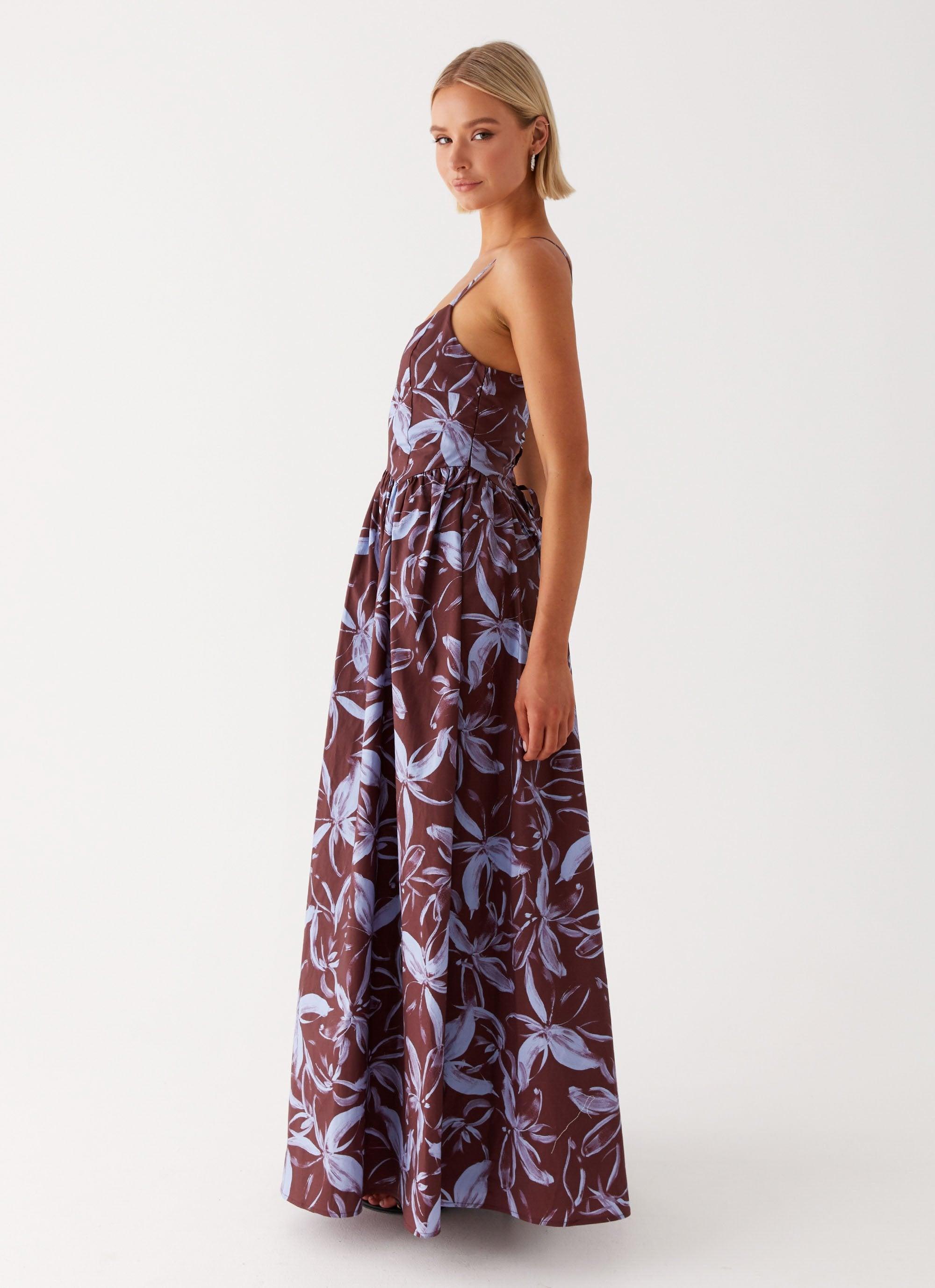 Tesoro Maxi Dress - Brown Purple Floral Product Image