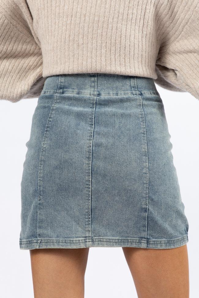 My Time To Shine Medium Wash Side Slit Denim Skirt Product Image